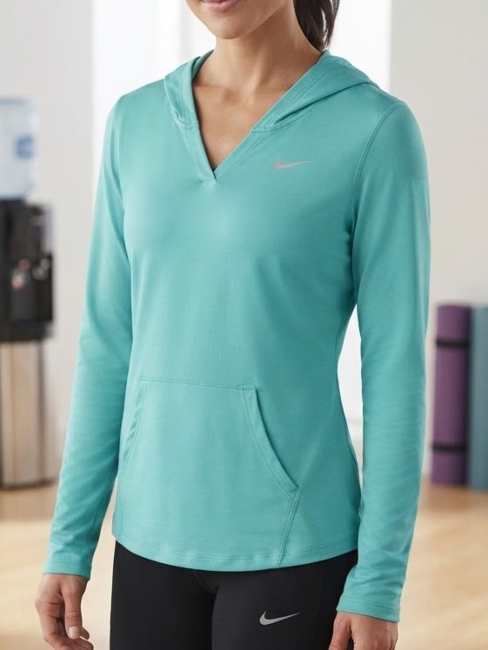 Nike Women's Light Teal V-Neck Hoodie Pullover